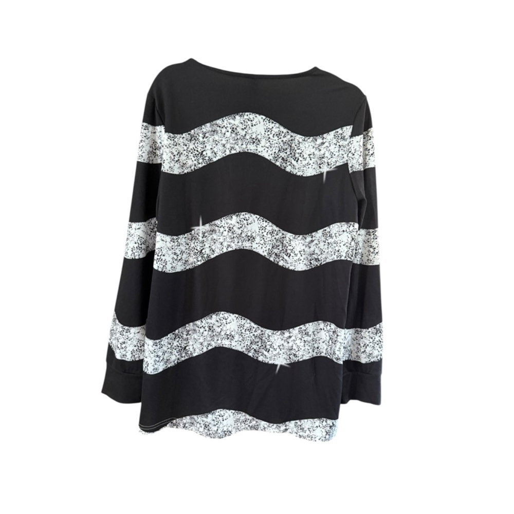 Women's SHEILAY Black & White Striped Long Sleeve Tee M - Picture 3 of 8